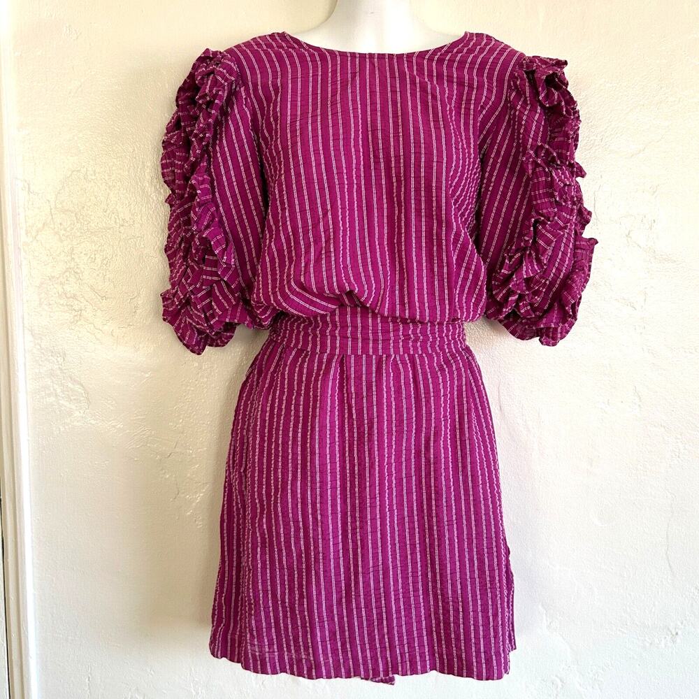 Happy x Nature Pink Ruffle Mini Dress Size Medium Kate Hudson - Picture 11 of 12
